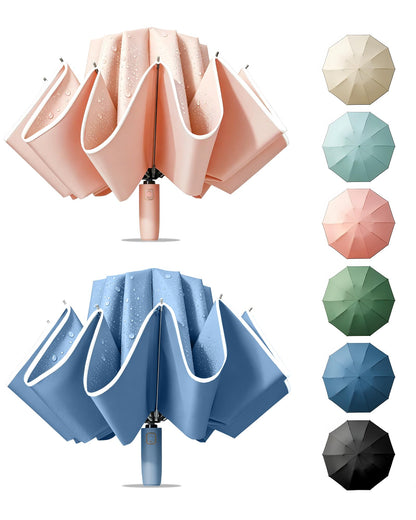 Fogkey Large Windproof Travel Umbrella - Reverse Auto Folding Car Umbrella for Rain and Sun, Compact Inverted Design with Waterproof Canopy, 10 Durable Ribs, Fits Backpack, Portable for Women & Men