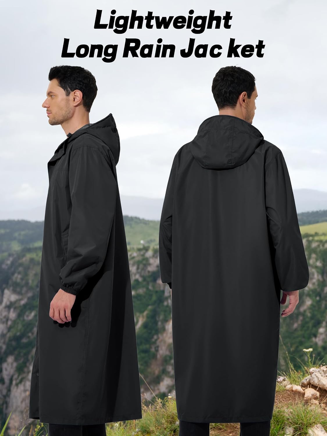 UIQUR Mens Long Rain Jacket Raincoat Waterproof Rain Poncho