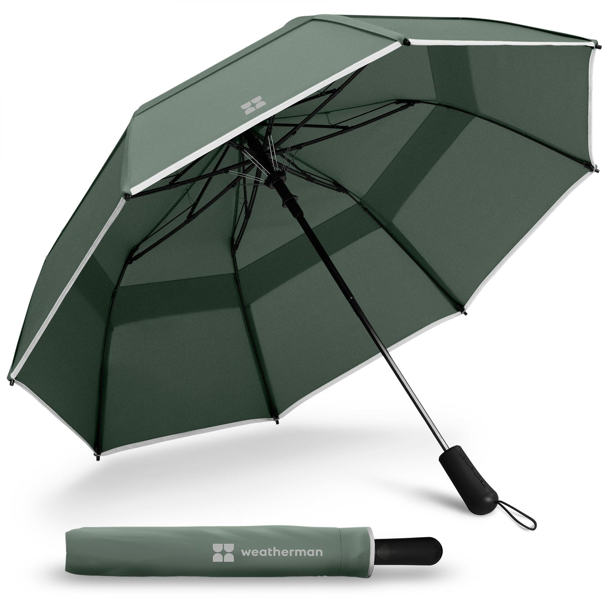 Weatherman Premium Collapsible Travel Umbrella - Windproof, Compact, Easy Auto Open - Resists Up to 55 MPH Winds - Perfect for Rain, Wind, Backpack, Car - Folding Umbrella (Navy Blue)