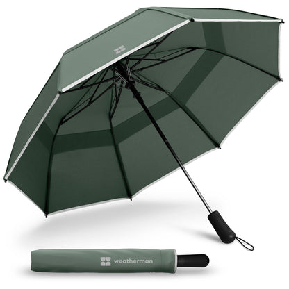 Weatherman Premium Collapsible Travel Umbrella - Windproof, Compact, Easy Auto Open - Resists Up to 55 MPH Winds - Perfect for Rain, Wind, Backpack, Car - Folding Umbrella (Navy Blue)
