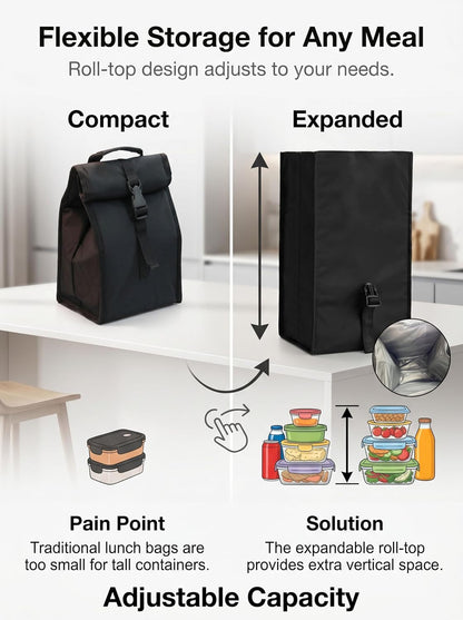ZM-YOUTOO Insulated Foldable Lunch Bag- Lightweight Portable with Adjustable Shoulder Strap Lunch Box for Men, Women, Office, Work, Picnic, Hiking and Beach