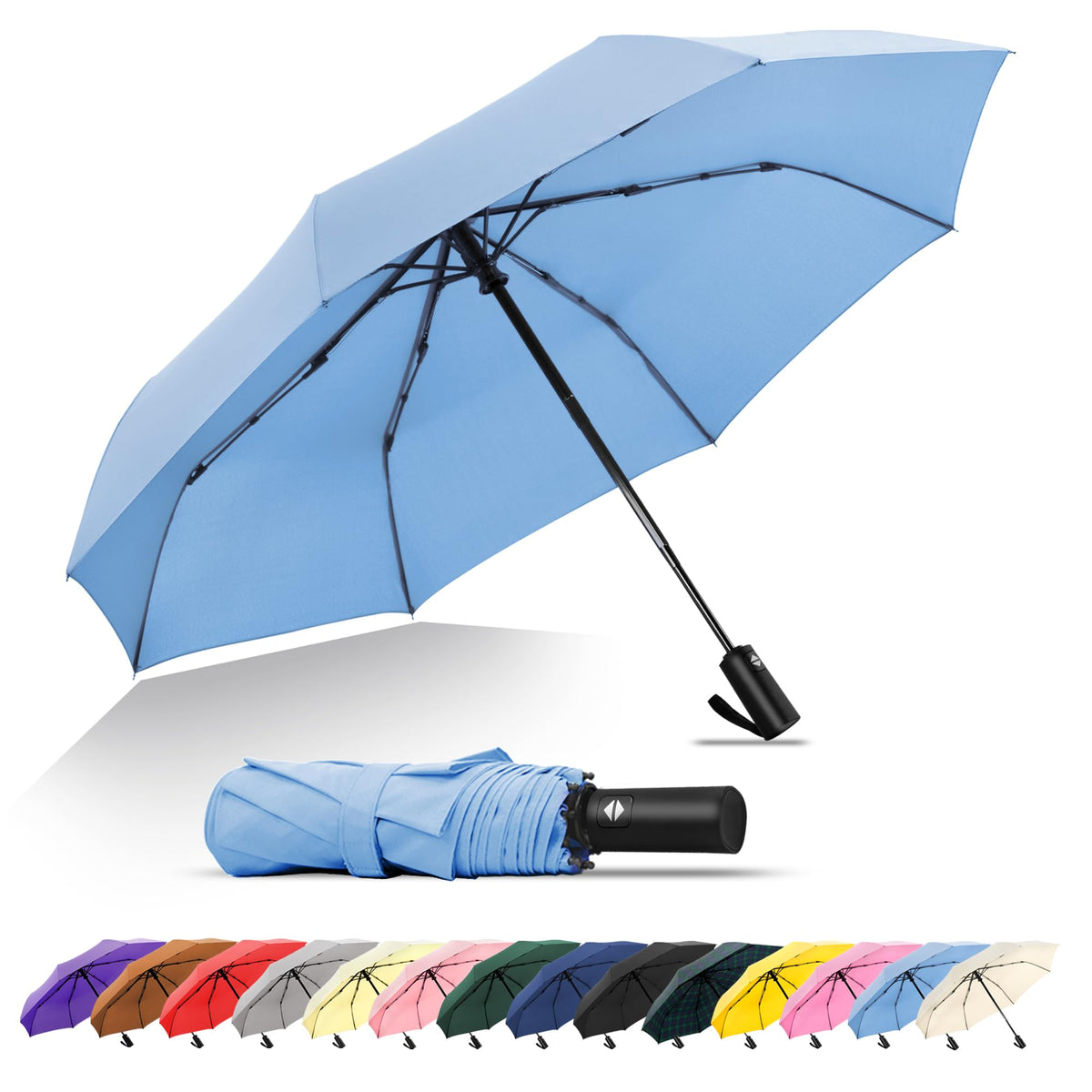 SoulRain Travel Umbrella - Compact Umbrella for Rain - Perfect Large Auto Folding Umbrella - Ideal Car umbrella, Small umbrella, and Travel Companion