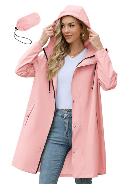 Zando Long Packable Rain Jacket Women Waterproof Raincoat with Hood