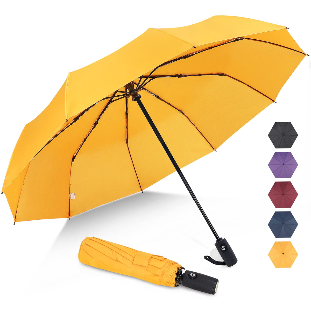 ZOMAKE Travel Umbrella Compact - 10 Ribs Portable Collapsible Umbrellas for Rain Windproof - Paraguas Automatic Small Folding Umbrella Lightweight Packable Umbrella for Women Men