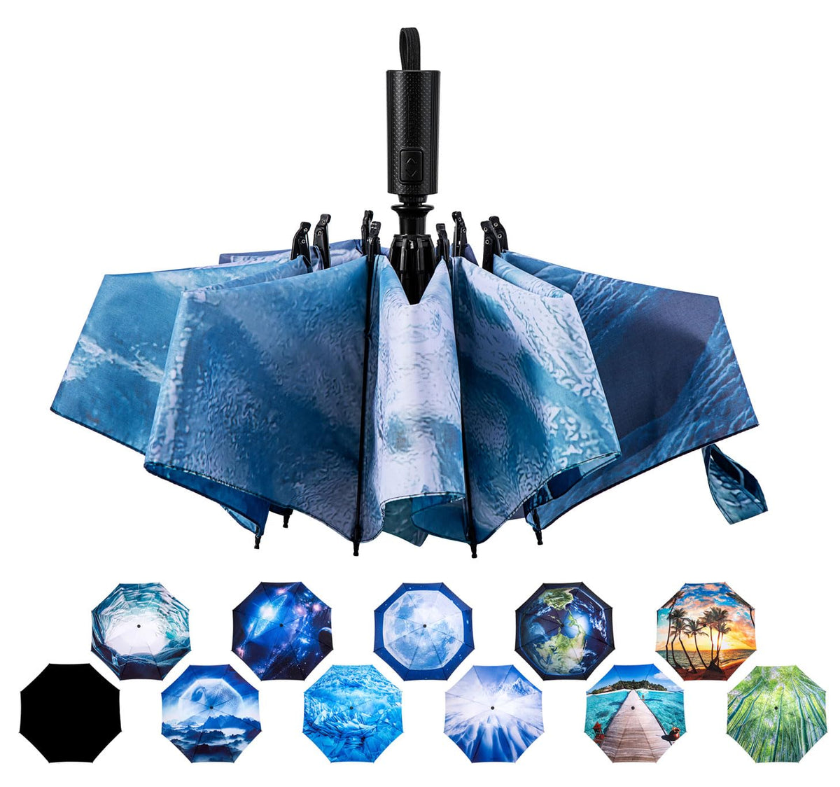 LANBRELLA Compact Reverse Folding Umbrella Auto Windproof Travel Umbrella