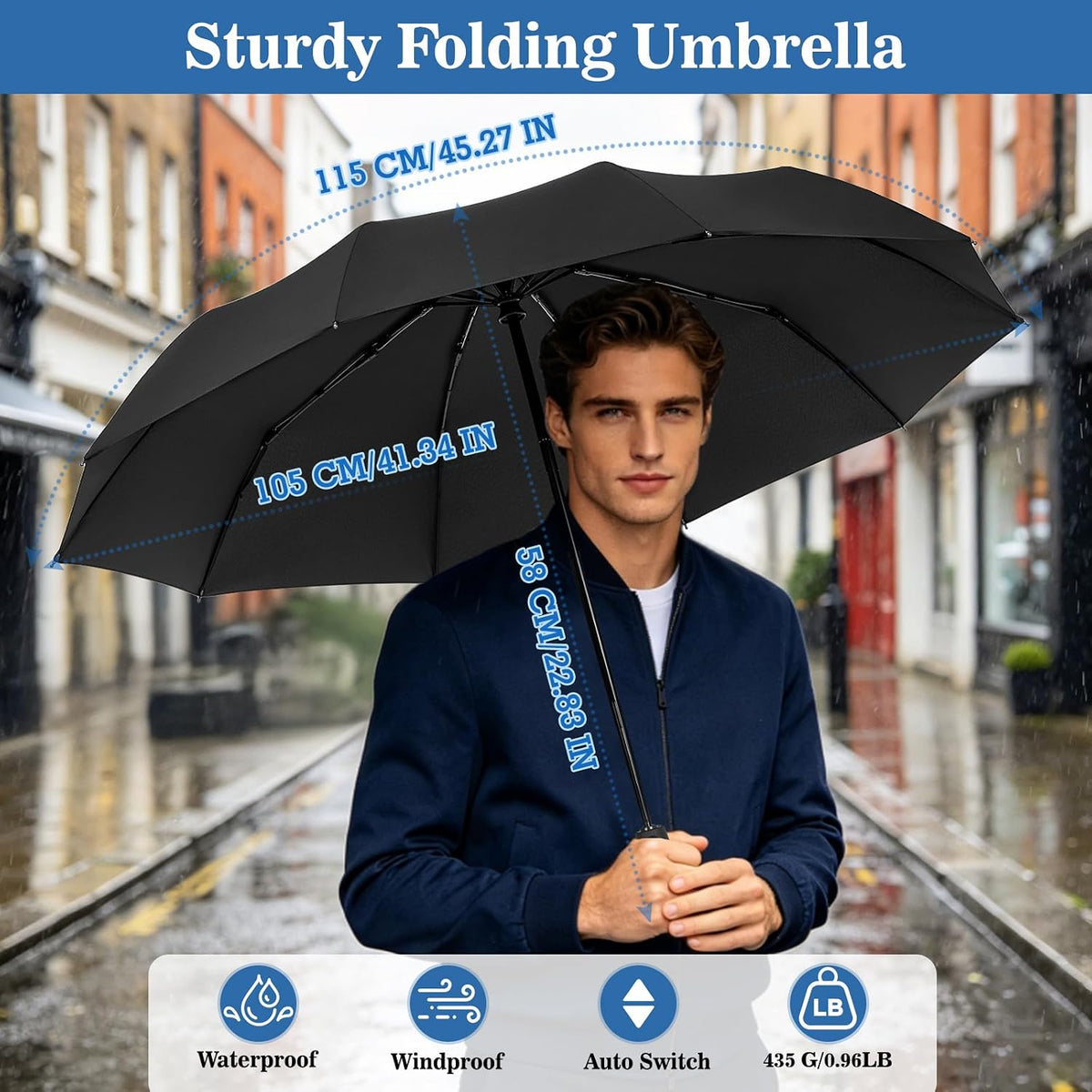 ZOMAKE Travel Umbrella Compact, 45 Inch Windproof Collapsible Portable Small Umbrella For Rain, Automatic Folding Umbrella Lightweight Packable Paraguas For Women Men (1Pc)