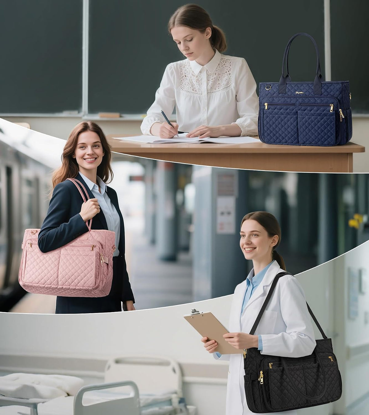 Bagstellar Teacher Tote Bag for Women, 15.6" Laptop Work Tote Computer Bag