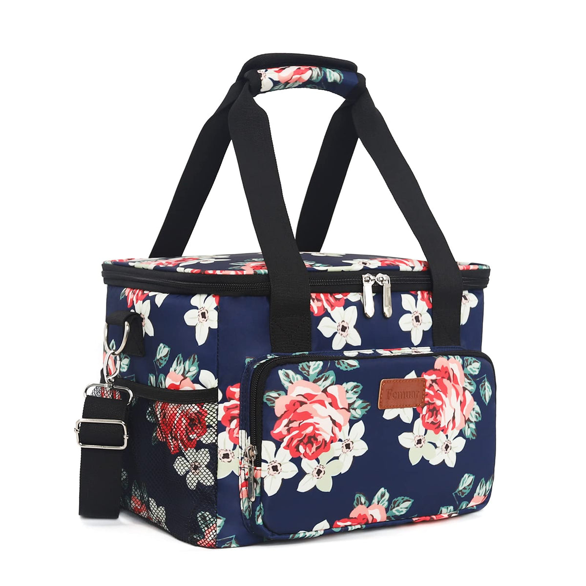 Femuar Reusable Lunch Box for Men/Women - Insulated Lunch Bag Leakproof Lunchbox for Work Office Picnic Beach - Freezable Lunch Cooler Bag with Adjustable Shoulder Strap - Black