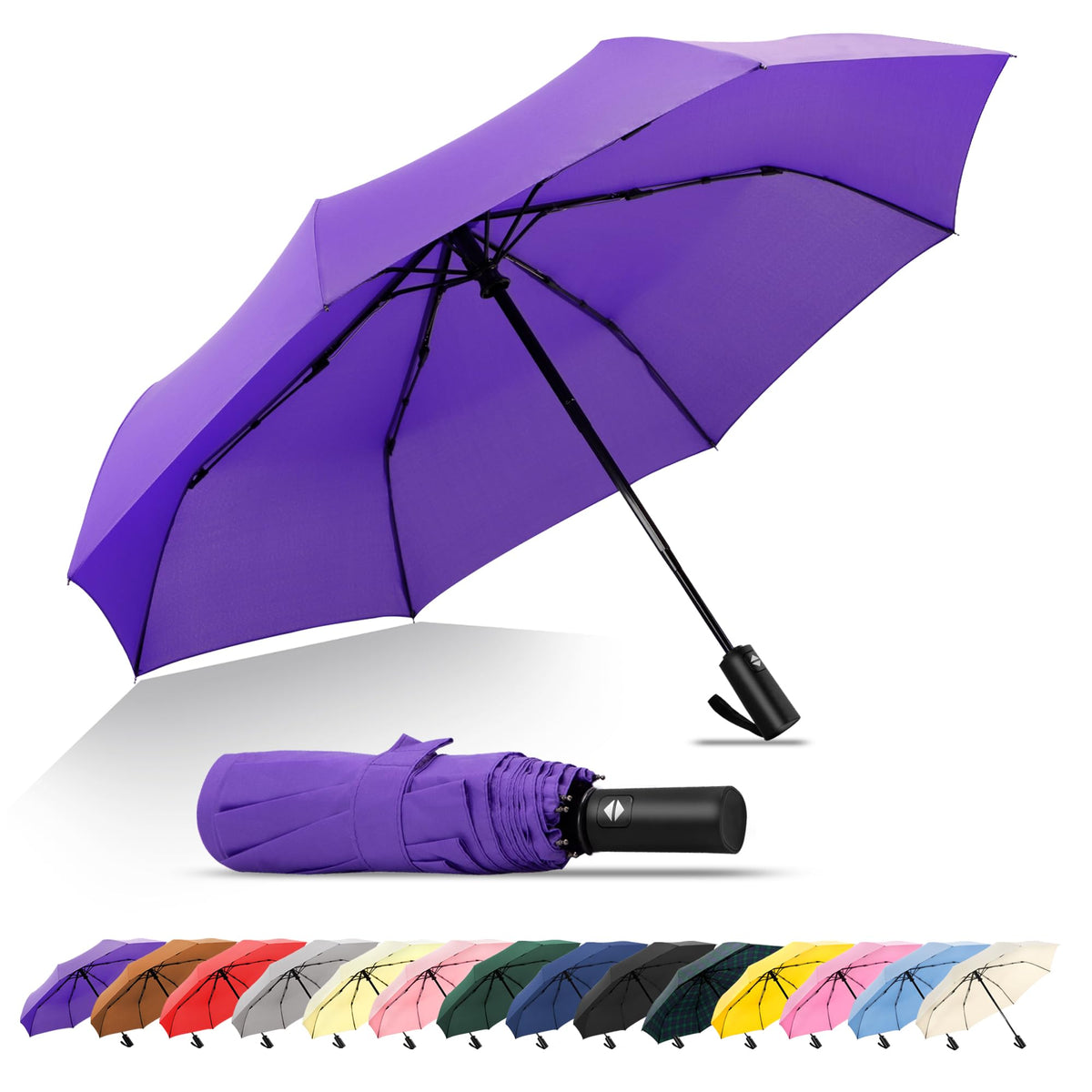 SoulRain Travel Umbrella - Compact Umbrella for Rain - Perfect Large Auto Folding Umbrella - Ideal Car umbrella, Small umbrella, and Travel Companion