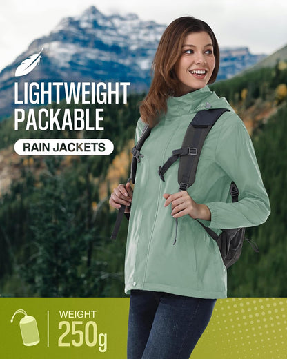 33,000ft Women's Rain Jacket Waterproof Lightweight Packable Raincoat