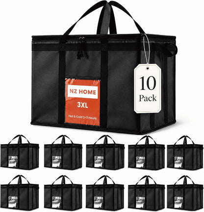 NZ home Insulated Food Bag, Portable Cooler Tote (3XL, Black, 1 Pack)