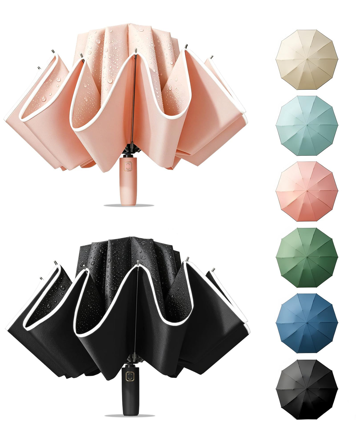 Fogkey Large Windproof Travel Umbrella - Reverse Auto Folding Car Umbrella for Rain and Sun, Compact Inverted Design with Waterproof Canopy, 10 Durable Ribs, Fits Backpack, Portable for Women & Men