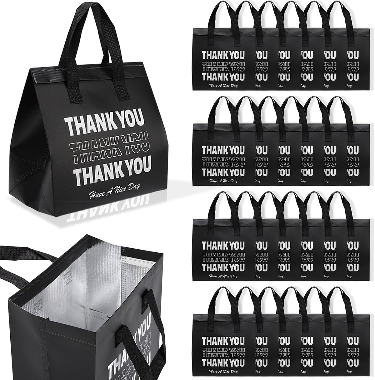 80 Pcs Thank You Insulated Bags for Food Delivery Bulk Insulated Take Away Bags Bulk Thermal Bagss for Cold and Hot Food for Pizza Milk Seafood Coffee Catering Restaurant Grocery 9. 5 x 9. 5 x 6 Inch