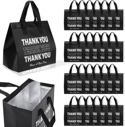 80 Pcs Thank You Insulated Bags for Food Delivery Bulk Insulated Take Away Bags Bulk Thermal Bagss for Cold and Hot Food for Pizza Milk Seafood Coffee Catering Restaurant Grocery 9. 5 x 9. 5 x 6 Inch