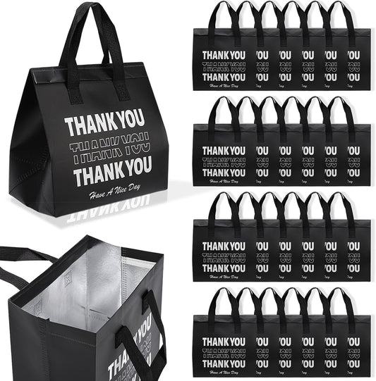 80 Pcs Thank You Insulated Bags for Food Delivery Bulk Insulated Take Away Bags Bulk Thermal Bagss for Cold and Hot Food for Pizza Milk Seafood Coffee Catering Restaurant Grocery 9. 5 x 9. 5 x 6 Inch