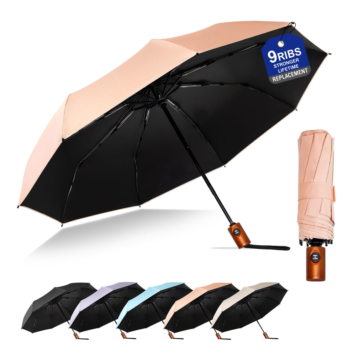 SoulRain Travel Umbrella - Compact Umbrella for Rain - Perfect Large Auto Folding Umbrella - Ideal Car umbrella, Small umbrella, and Travel Companion