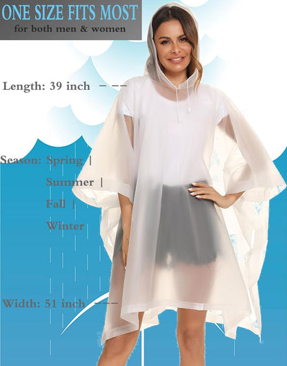 2 Pack Rain Ponchos for Adults Reusable - Raincoats Survival Emergency Heavy Duty Rain Coat with Drawstring Hood