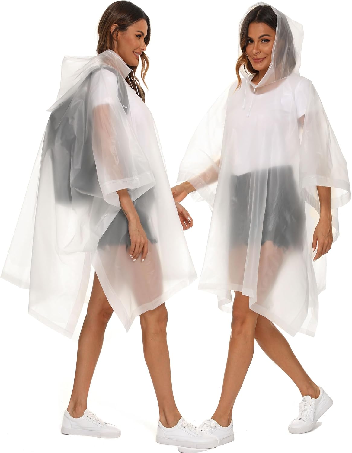 2 Pack Rain Ponchos for Adults Reusable - Raincoats Survival Emergency Heavy Duty Rain Coat with Drawstring Hood