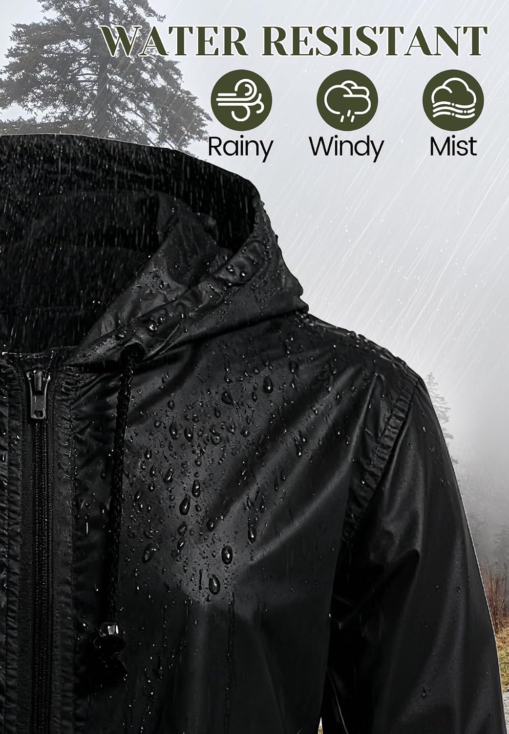 Zando Plus Size Rain Jacket Women Lightweight Packable Hooded Windbreaker