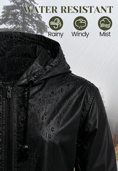 Zando Plus Size Rain Jacket Women Lightweight Packable Hooded Windbreaker