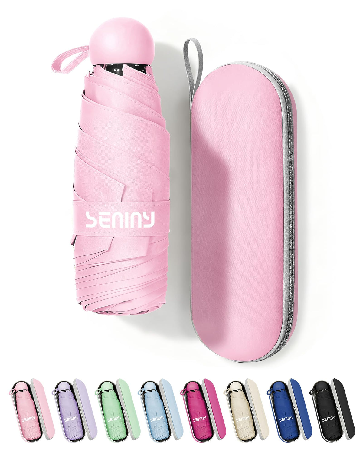 Seniny Mini Travel Umbrella with Case, Compact Pocket Size UV Sun & Rain