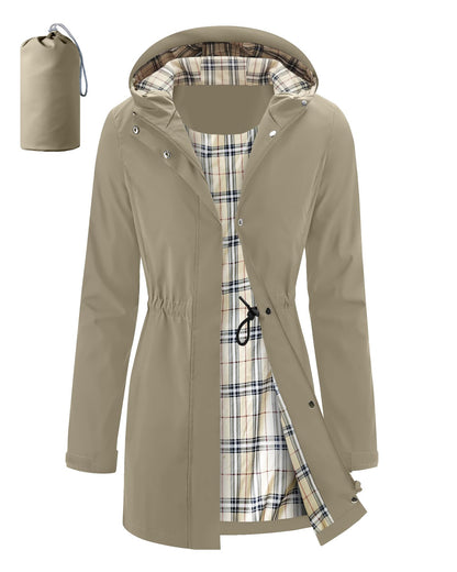 iCreek Women's Long Rain Jacket Waterproof Packable Hooded Windbreaker