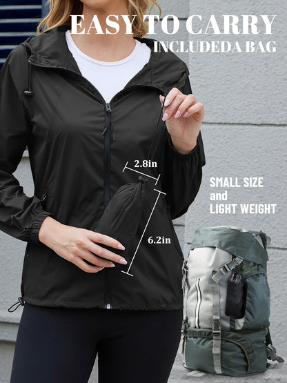 PITINAN Women's Rain Jacket Packable with Hood Lightweight Travel XS-3XL