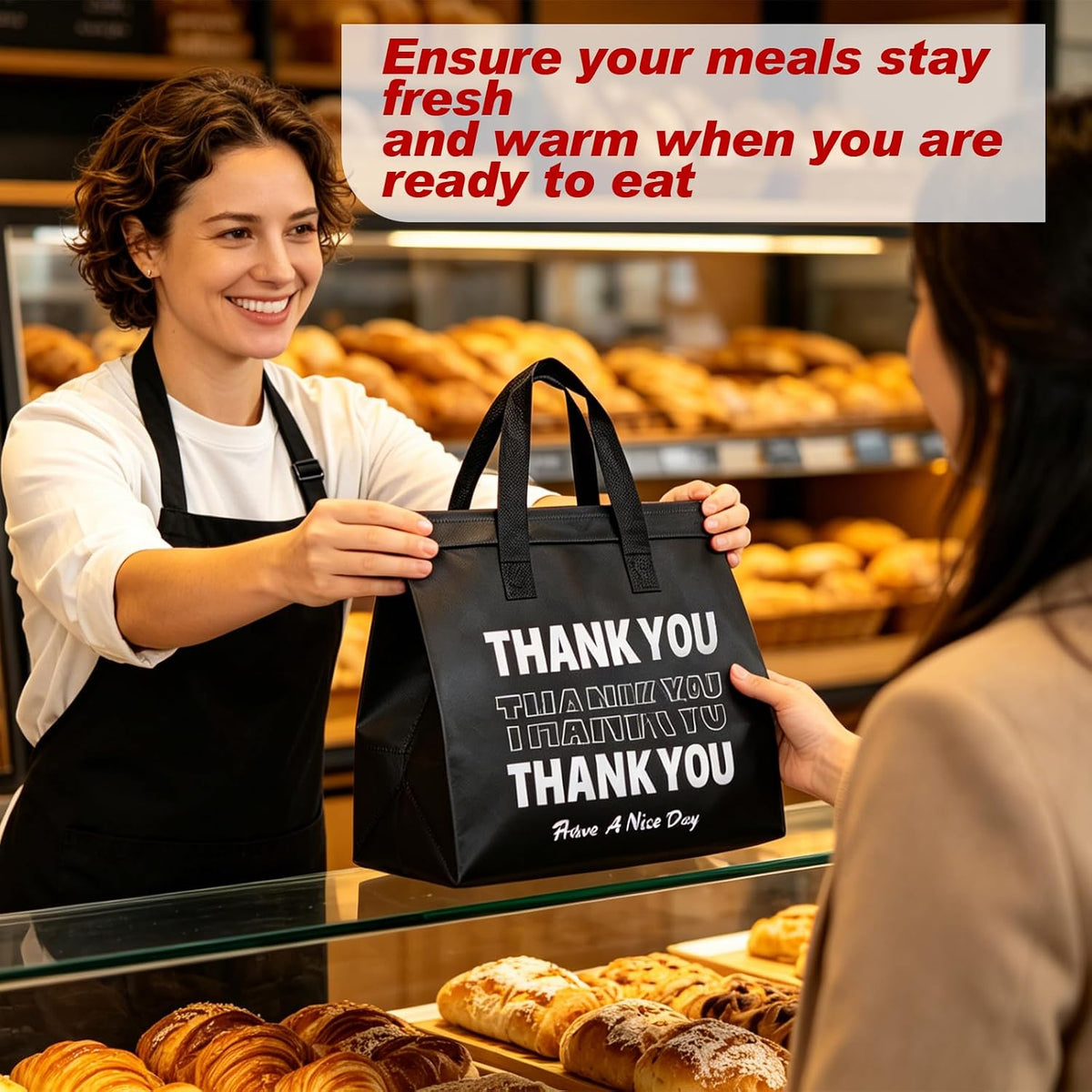 80 Pcs Thank You Insulated Bags for Food Delivery Bulk Insulated Take Away Bags Bulk Thermal Bagss for Cold and Hot Food for Pizza Milk Seafood Coffee Catering Restaurant Grocery 9. 5 x 9. 5 x 6 Inch