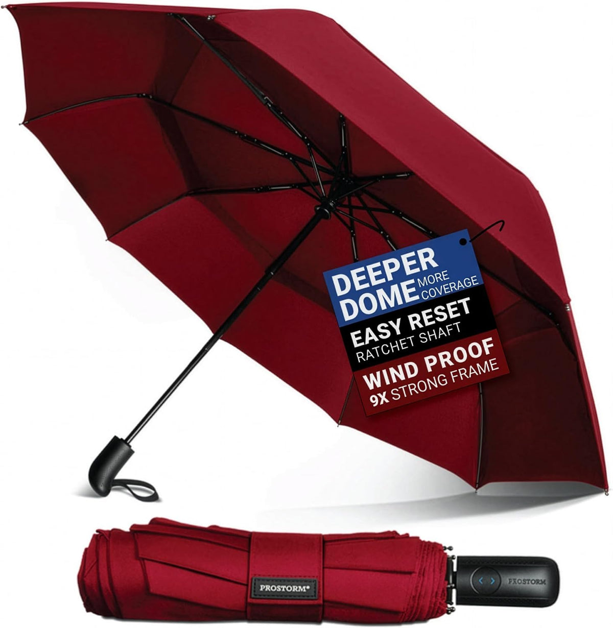 Prostorm Compact Travel Umbrella, Portable Windproof Umbrella for Rain