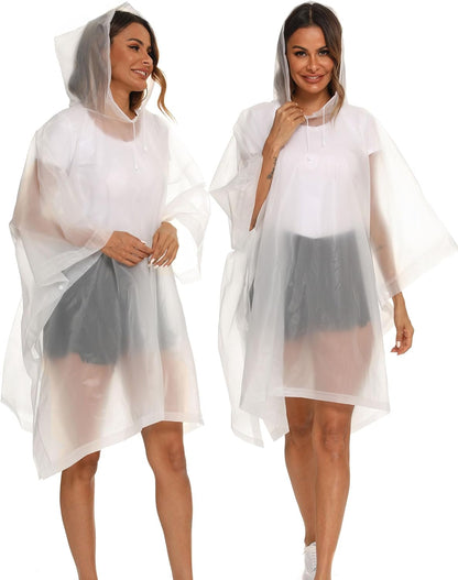 2 Pack Rain Ponchos for Adults Reusable - Raincoats Survival Emergency Heavy Duty Rain Coat with Drawstring Hood