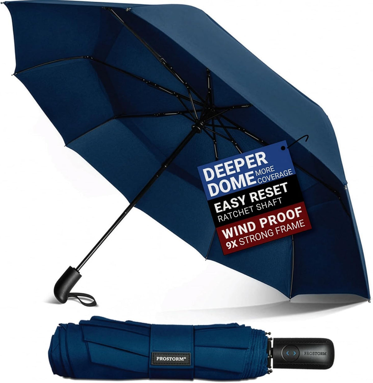 Prostorm Compact Travel Umbrella, Portable Windproof Umbrella for Rain