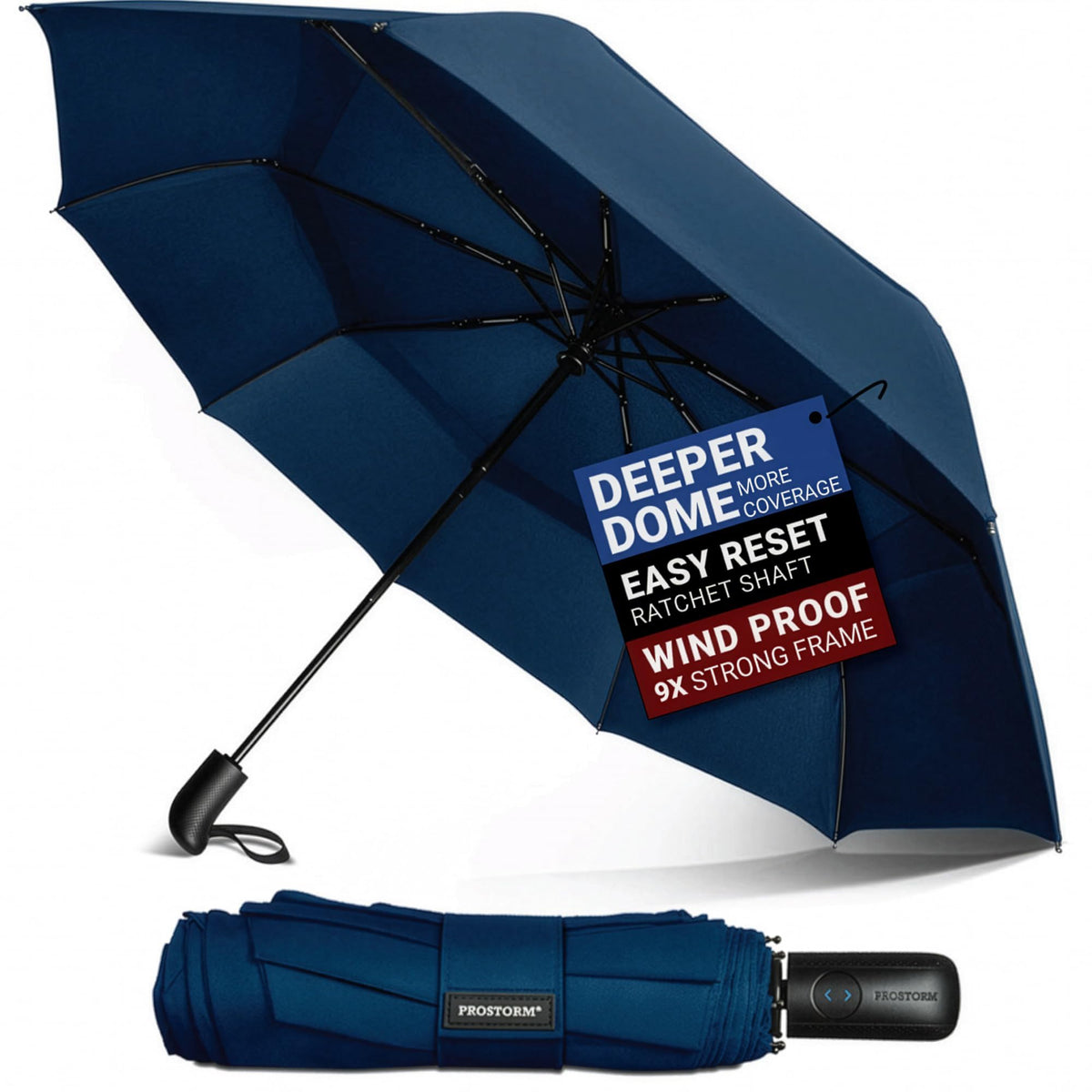 Prostorm Compact Travel Umbrella, Portable Windproof Umbrella for Rain