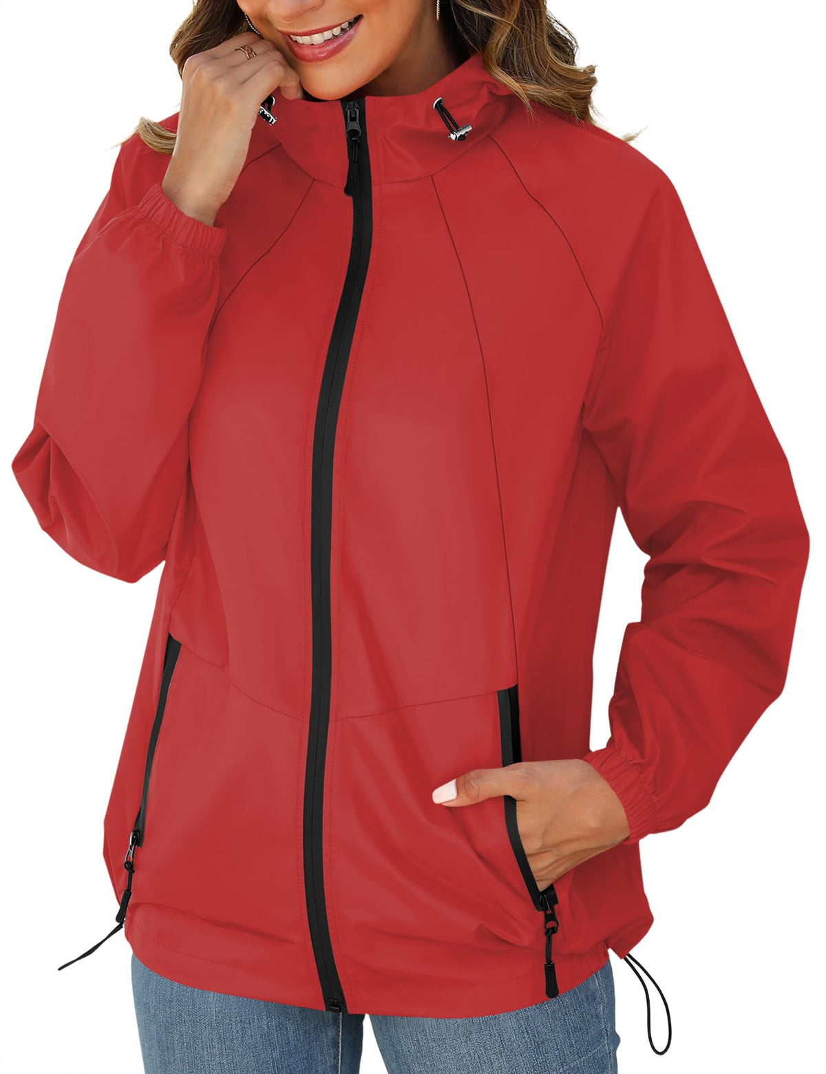 Avoogue Rain Jacket for Women Waterproof Lightweight Windbreaker Jacket with Hood Packable Raincoat with Pockets S-3XL