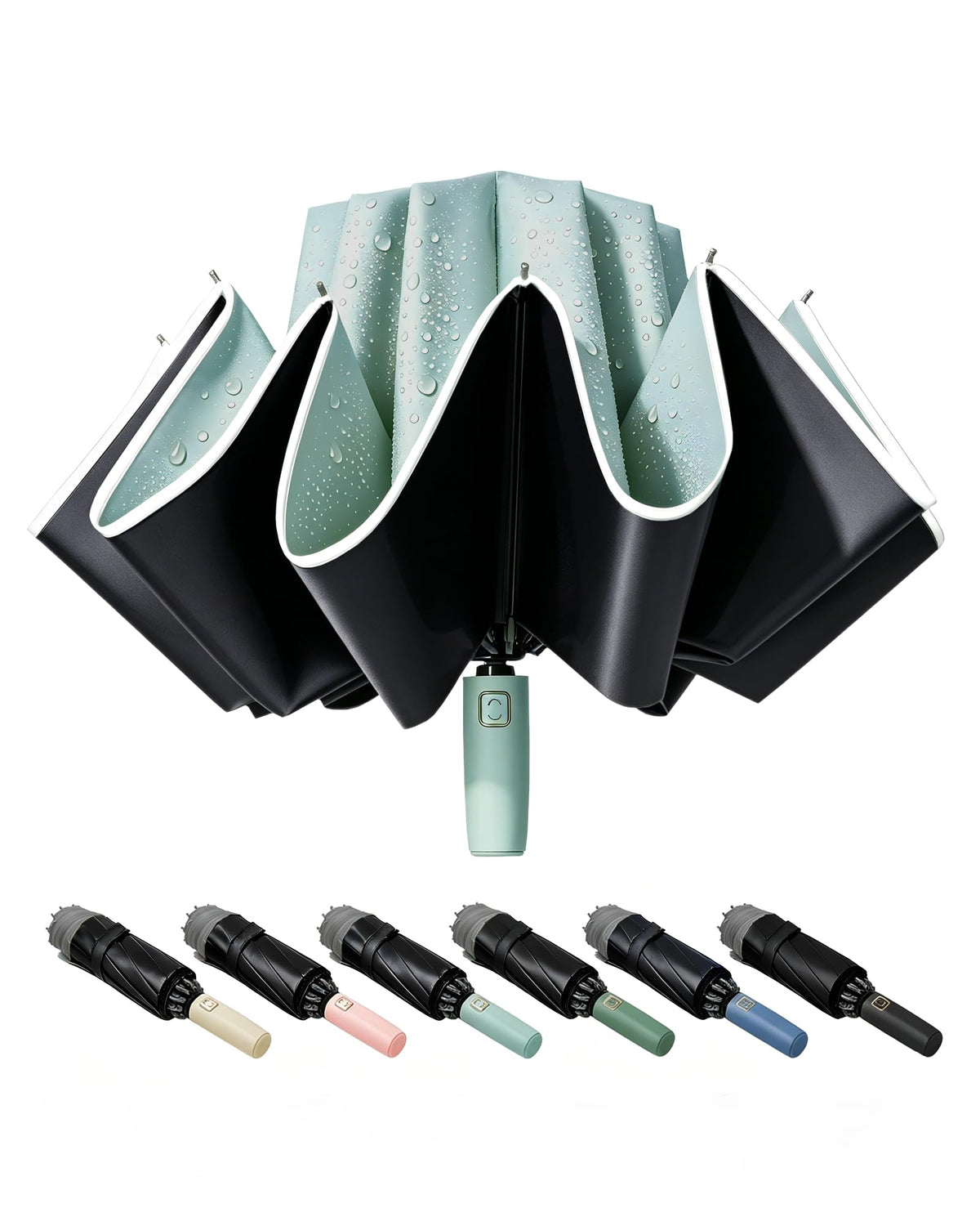 Fogkey Large Windproof Travel Umbrella - Reverse Auto Folding Car Umbrella for Rain and Sun, Compact Inverted Design with Waterproof Canopy, 10 Durable Ribs, Fits Backpack, Portable for Women & Men