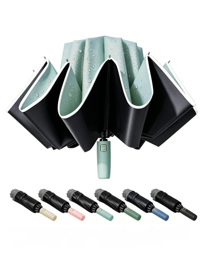 Fogkey Large Windproof Travel Umbrella - Reverse Auto Folding Car Umbrella for Rain and Sun, Compact Inverted Design with Waterproof Canopy, 10 Durable Ribs, Fits Backpack, Portable for Women & Men