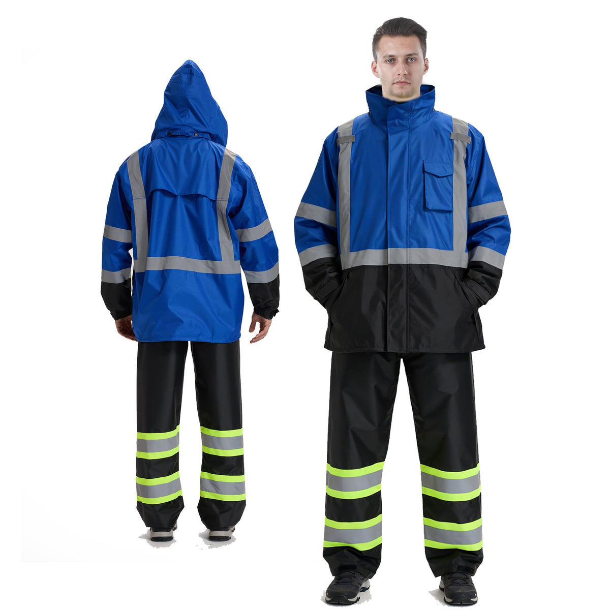 sesafety Hi Vis Rain Jacket, Rain Suits for Men Waterproof withBlack Bottom