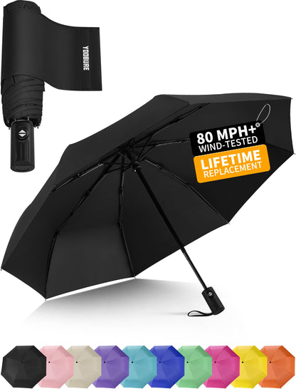 Yoobure Compact Travel Umbrella - Windproof Umbrellas for Rain, Small Portable UV Umbrella for Sun Protection, Folding Automatic Umbrellas in Lightweight for Car, Backpack, Walking, Kids, Women