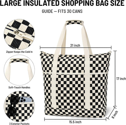 Corduroy Insulated Cooler Tote Bag for Grocery Shopping, Beach