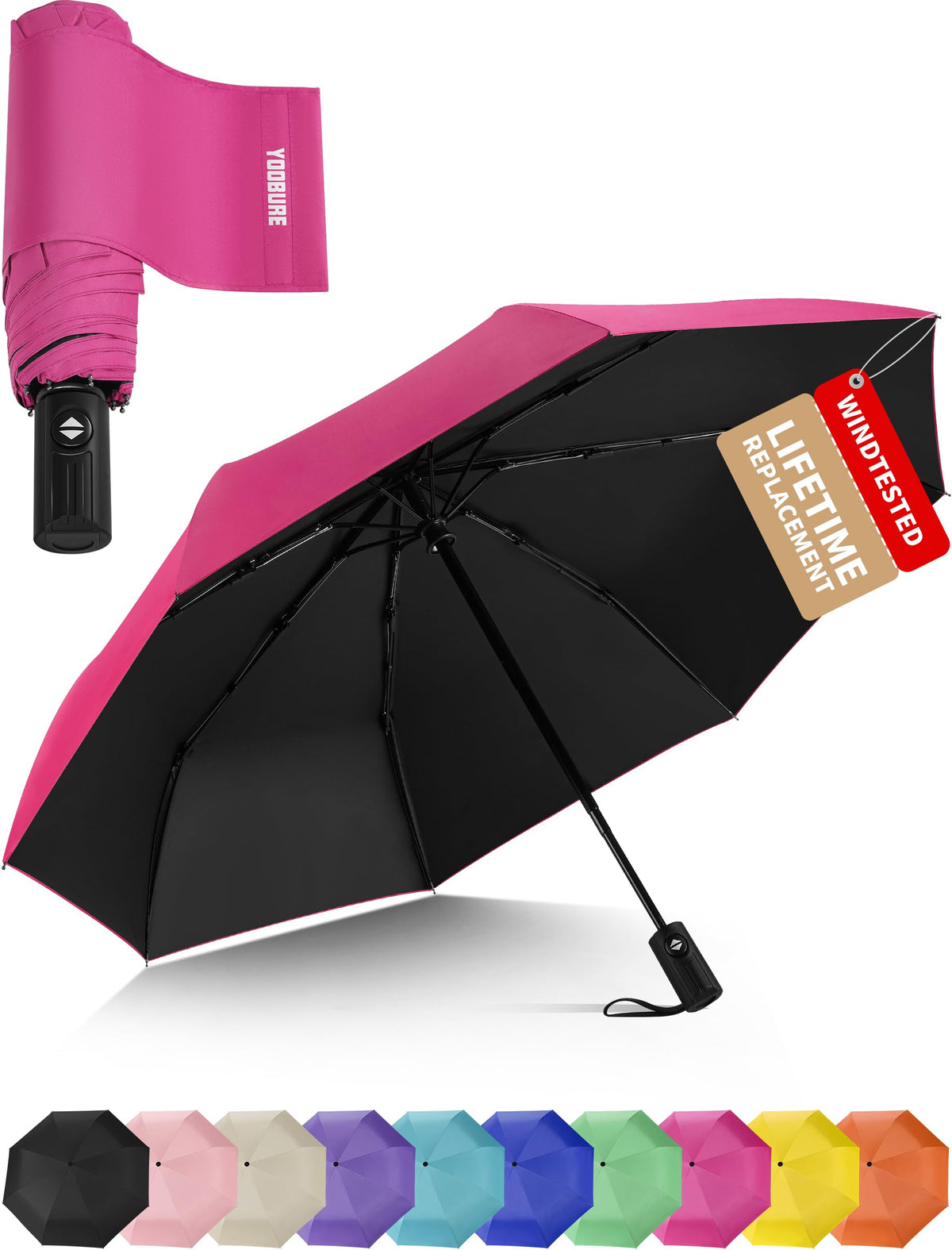 Yoobure Compact Travel Umbrella - Windproof Umbrellas for Rain, Small Portable UV Umbrella for Sun Protection, Folding Automatic Umbrellas in Lightweight for Car, Backpack, Walking, Kids, Women