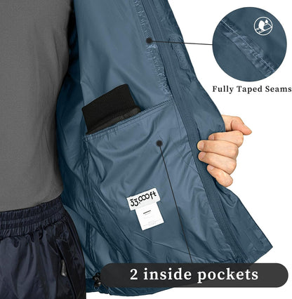 33,000ft Men's Packable Rain Jacket Lightweight Waterproof Golf Raincoat