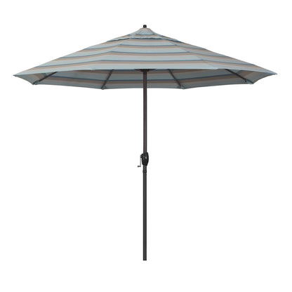 California Umbrella 9' Rd Sunbrella Aluminum Patio Umbrella, Crank Lift, Auto Tilt, Bronze Pole, Pacific Blue