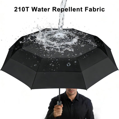 Windproof Golf Umbrella Large 54 Inch Folding Auto Open Close Wood Handle