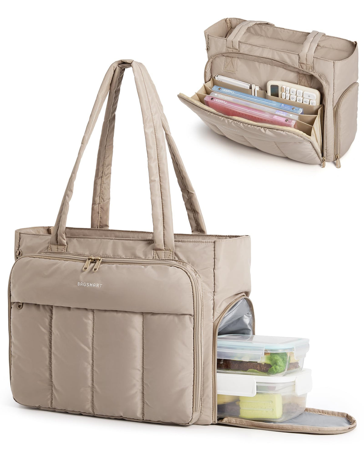 BAGSMART Puffer Tote Bag for Women, 21L/26L Work Tote Shoulder Handbag