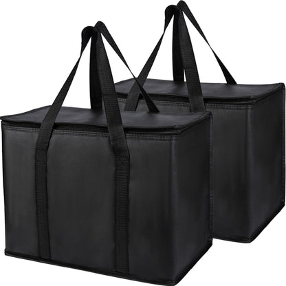 Bodaon 2-Pack Insulated Reusable Grocery Shopping Bags, Medium, Black,