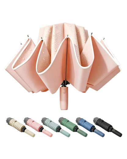 Fogkey Large Windproof Travel Umbrella - Reverse Auto Folding Car Umbrella for Rain and Sun, Compact Inverted Design with Waterproof Canopy, 10 Durable Ribs, Fits Backpack, Portable for Women & Men