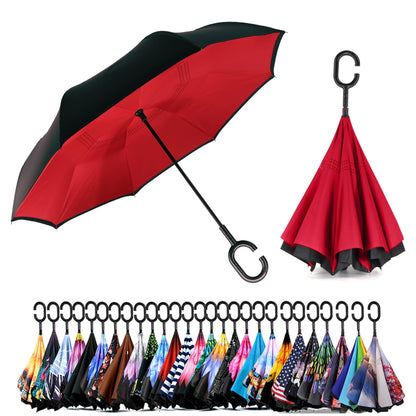SIEPASA 49/56 Inch Inverted Reverse Upside Down Umbrella, Extra Large Double Canopy Vented Windproof Waterproof Stick Golf Umbrellas with C-shape Handle.