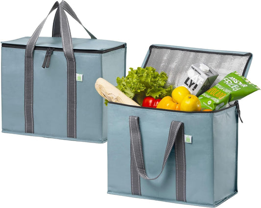 VENO 2 Pack Insulated Grocery Bags, Hard Bottom, Light Blue