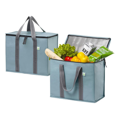 VENO 2 Pack Insulated Grocery Bags, Collapsible Cooler, Hard Bottom, Gray
