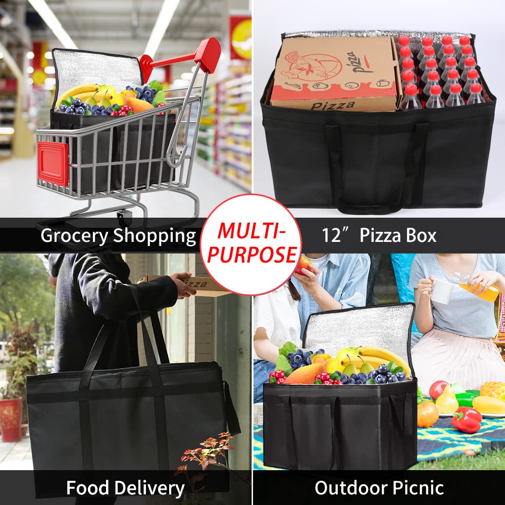1-Pack Insulated Food Delivery Bag with Hard Bottom, 3X-Large, Black
