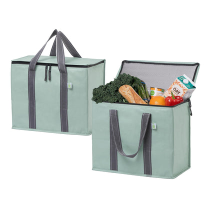 VENO 2 Pack Insulated Grocery Bags, Collapsible Cooler, Hard Bottom, Gray